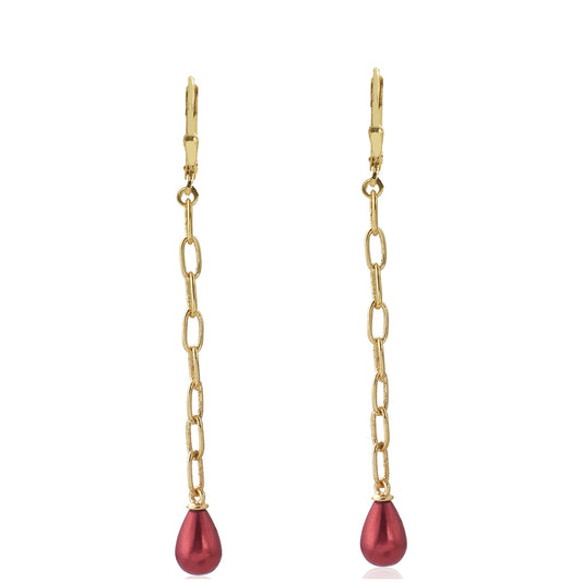 Cercei din Argint 925 Placat cu Aur ( 2.08 grame ) cu Perlă de apă dulce roșie 5.24 Carate