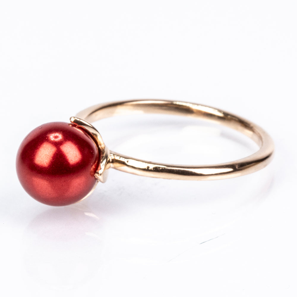 Set din Argint 925 Placat cu Aur ( 3.63 grame ) cu Perlă de apă dulce roșie 17.08 Carate ( Cercei+Inel+Pandantiv ) 10 