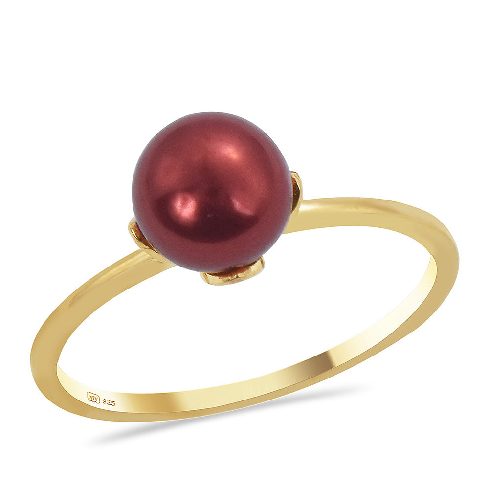 Set din Argint 925 Placat cu Aur ( 3.63 grame ) cu Perlă de apă dulce roșie 17.08 Carate ( Cercei+Inel+Pandantiv ) 4 