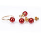 Set din Argint 925 Placat cu Aur ( 3.63 grame ) cu Perlă de apă dulce roșie 17.08 Carate ( Cercei+Inel+Pandantiv )