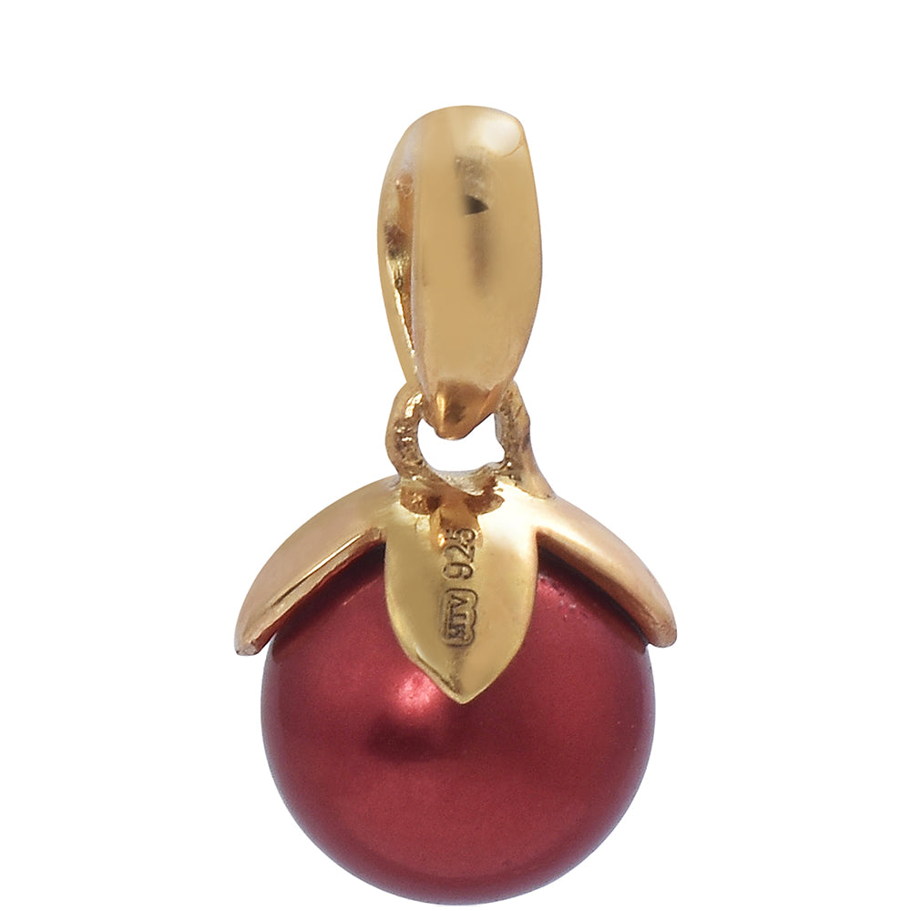 Set din Argint 925 Placat cu Aur ( 3.63 grame ) cu Perlă de apă dulce roșie 17.08 Carate ( Cercei+Inel+Pandantiv )