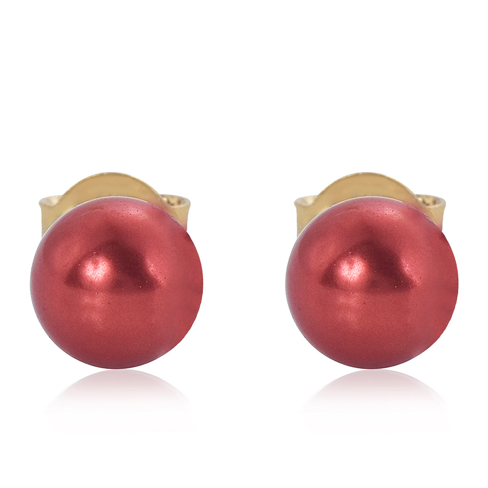 Set din Argint 925 Placat cu Aur ( 3.63 grame ) cu Perlă de apă dulce roșie 17.08 Carate ( Cercei+Inel+Pandantiv ) 8 