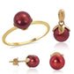 Set din Argint 925 Placat cu Aur ( 3.63 grame ) cu Perlă de apă dulce roșie 17.08 Carate ( Cercei+Inel+Pandantiv )