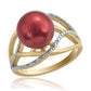 Inel din Argint 925 Placat cu Aur ( 3.62 grame ) cu Perlă de apă dulce roșie și Topaz Alb 7.5 Carate
