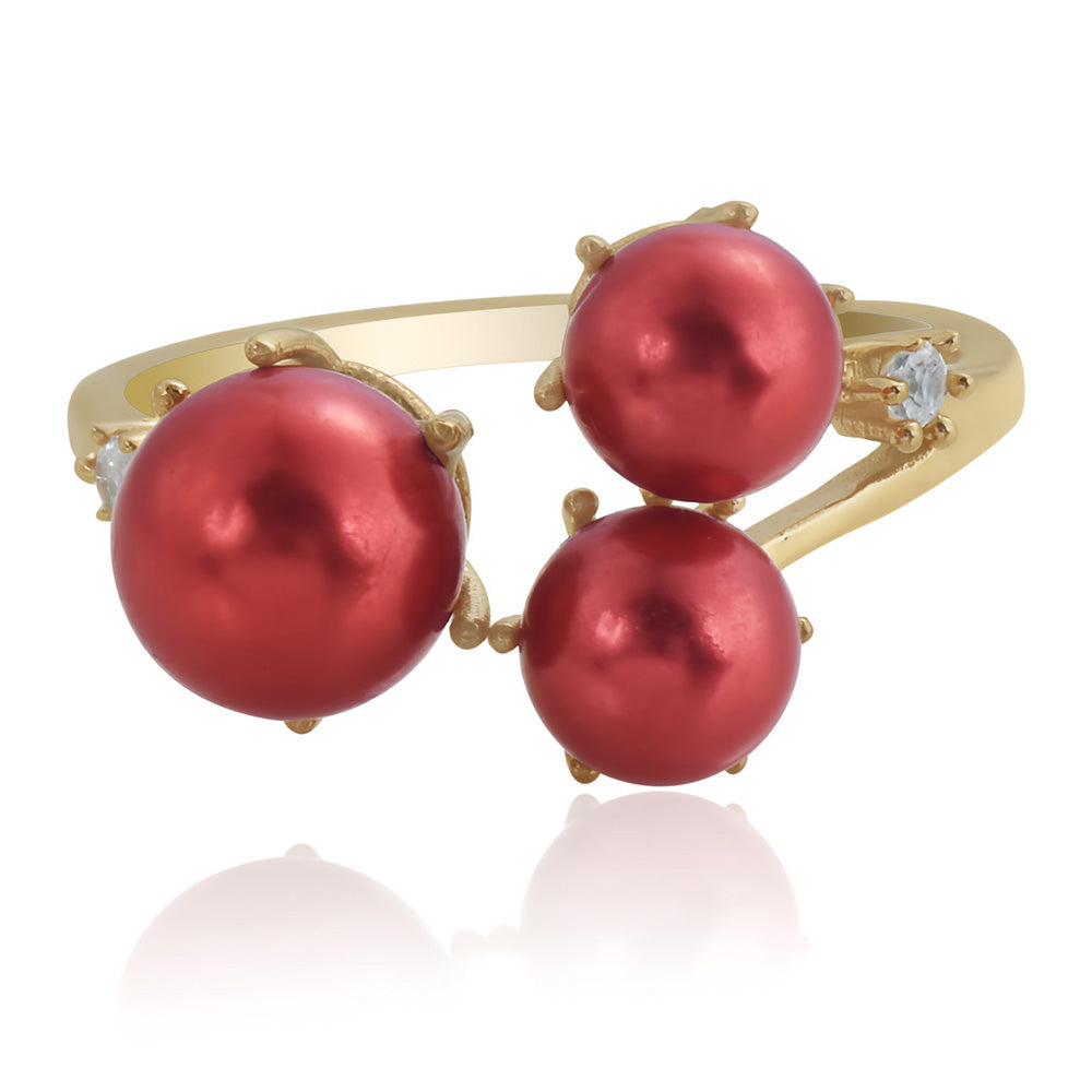 Inel din Argint 925 Placat cu Aur ( 2.2 grame ) cu Perlă de apă dulce roșie și Topaz Alb 8.03 Carate