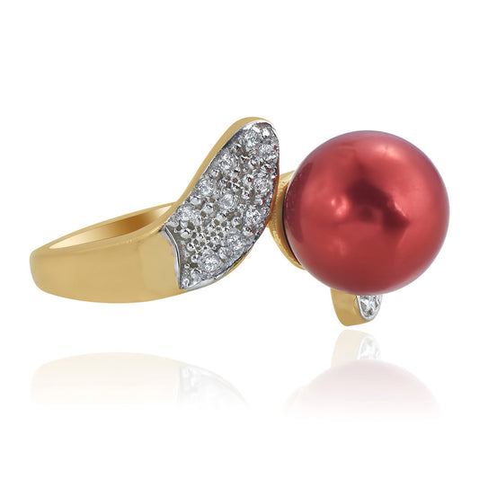 Inel din Argint 925 Placat cu Aur ( 4.13 grame ) cu Perlă de apă dulce roșie și Topaz Alb 7.38 Carate