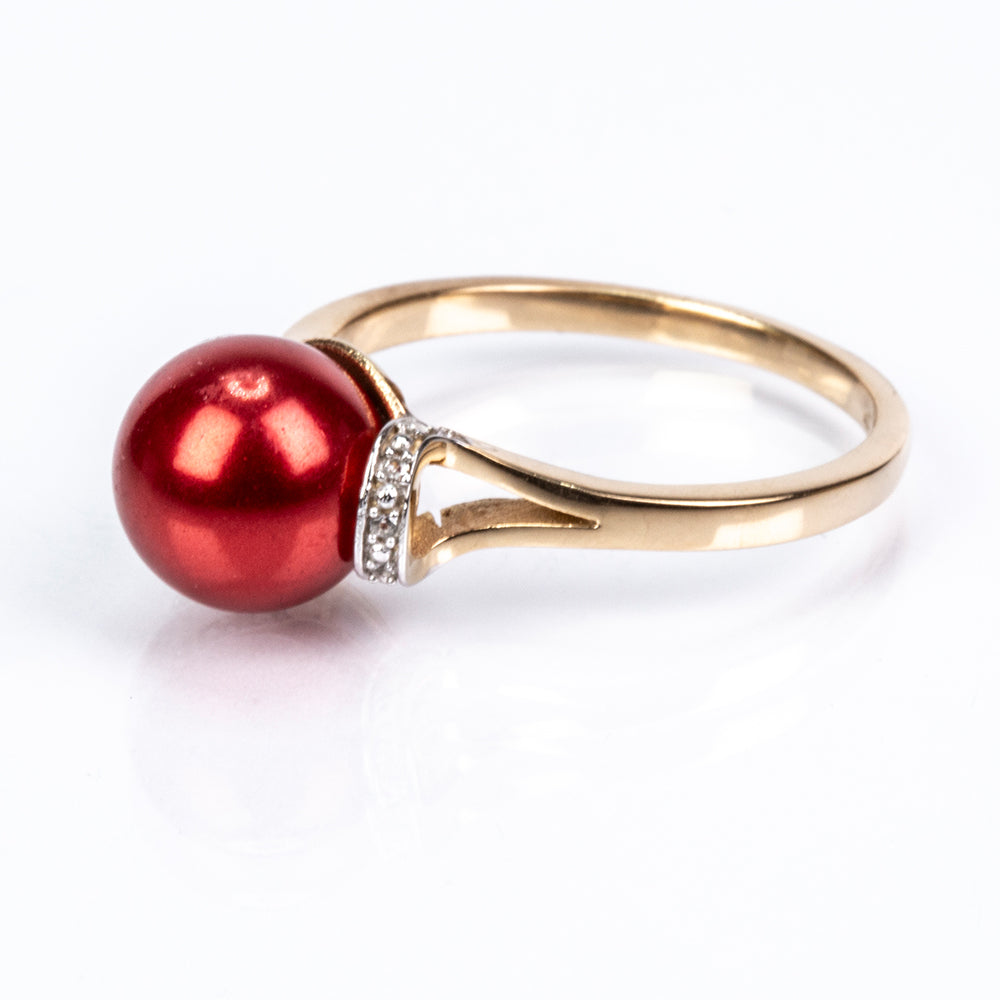 Inel din Argint 925 Placat cu Aur ( 2.89 grame ) cu Perlă de apă dulce roșie și Topaz Alb 7.48 Carate 4 