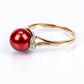 Inel din Argint 925 Placat cu Aur ( 2.89 grame ) cu Perlă de apă dulce roșie și Topaz Alb 7.48 Carate