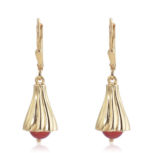 Cercei din Argint 925 Placat cu Aur ( 4.71 grame ) cu Perlă de apă dulce roșie 2.9 Carate