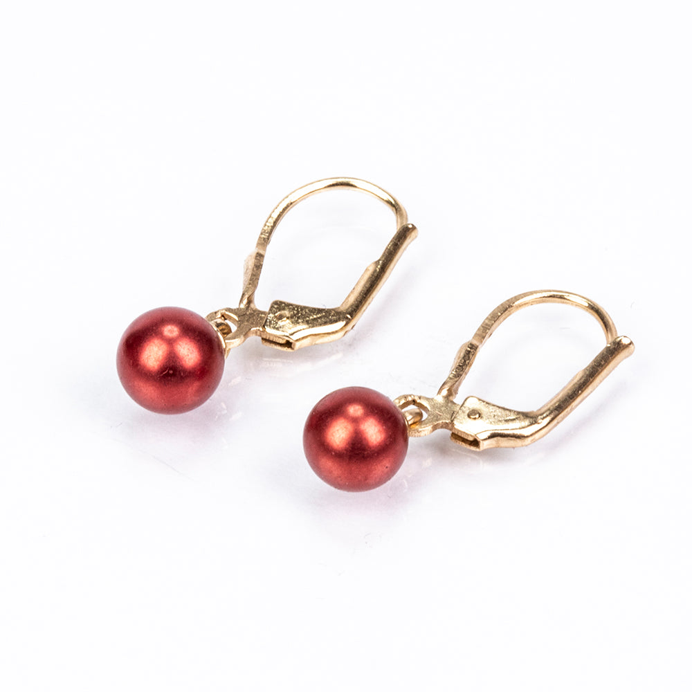 Cercei din Argint 925 Placat cu Aur ( 1.12 grame ) cu Perlă de apă dulce roșie 3.4 Carate 3 