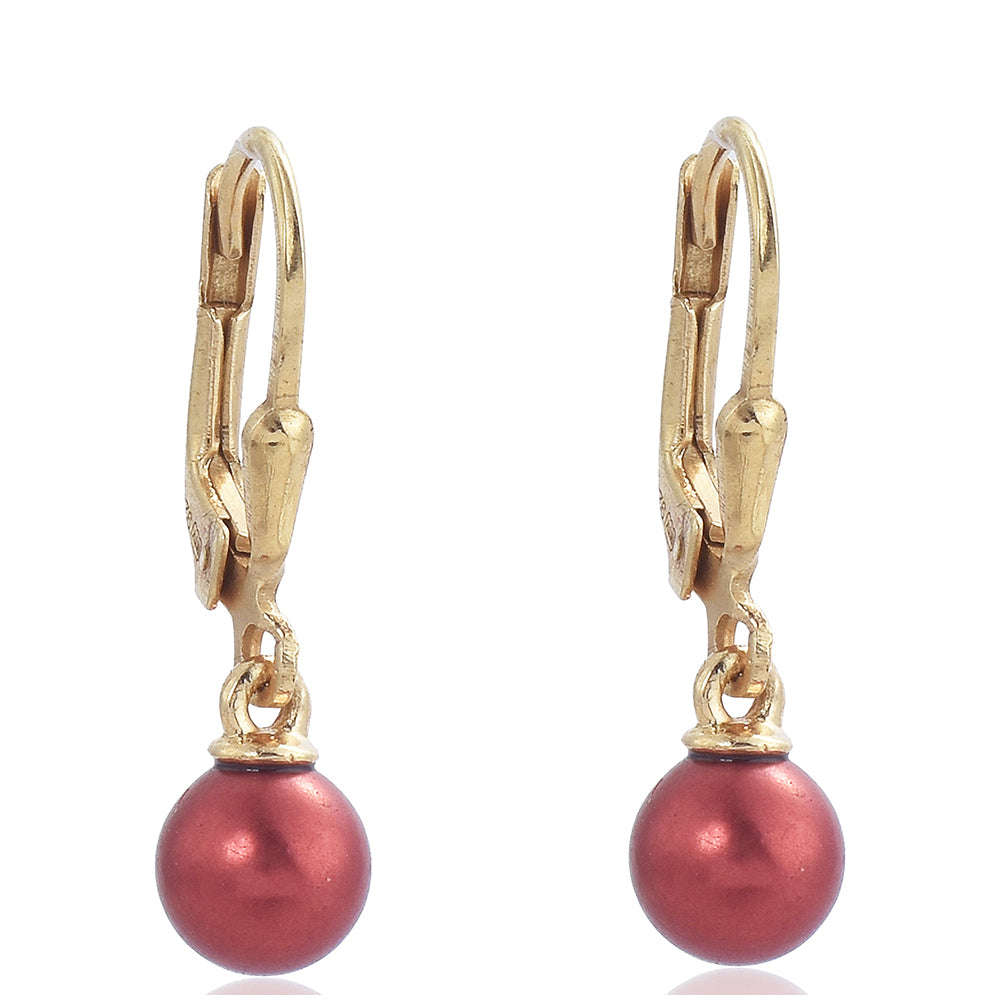 Cercei din Argint 925 Placat cu Aur ( 1.12 grame ) cu Perlă de apă dulce roșie 3.4 Carate 2 