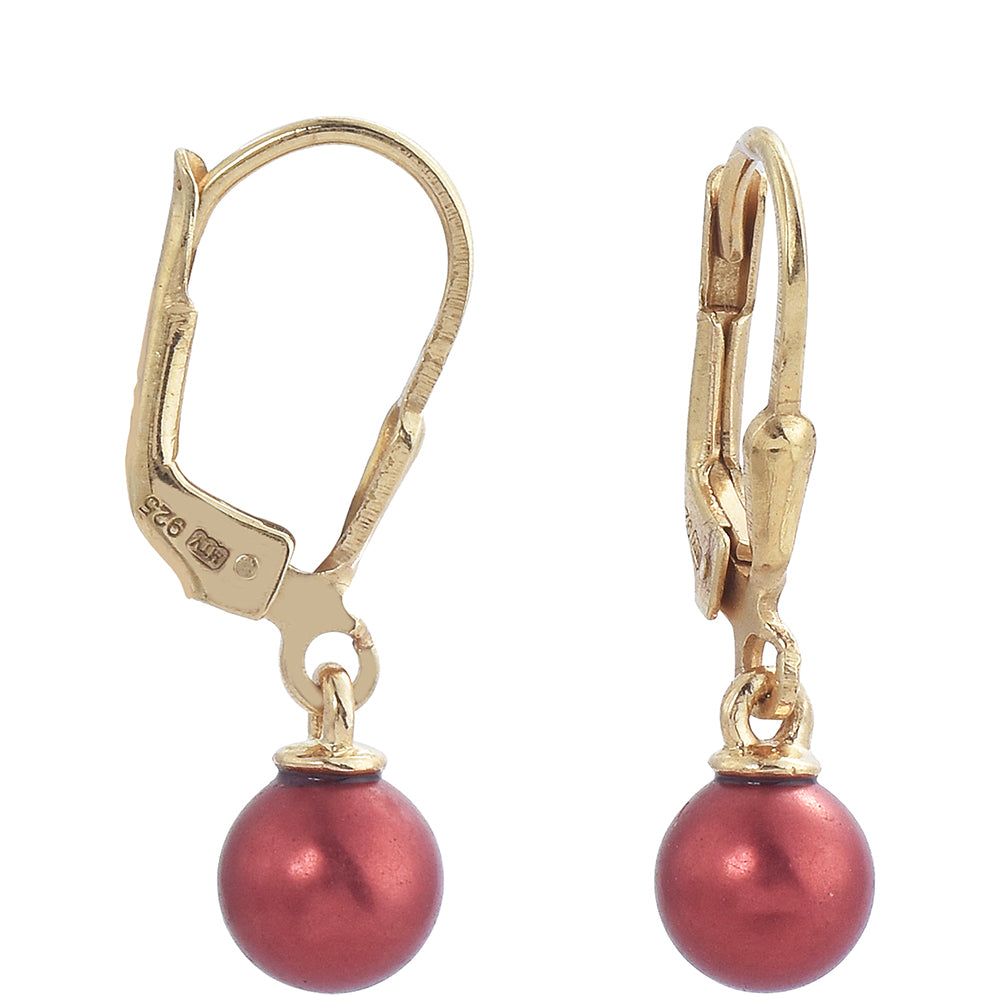 Cercei din Argint 925 Placat cu Aur ( 1.12 grame ) cu Perlă de apă dulce roșie 3.4 Carate 1 