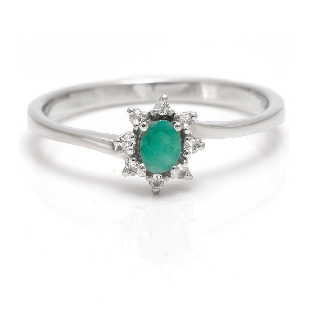 Inel din Argint 925 ( 1.71 grame ) cu Smarald Brazilian și Topaz Alb 0.17 Carate