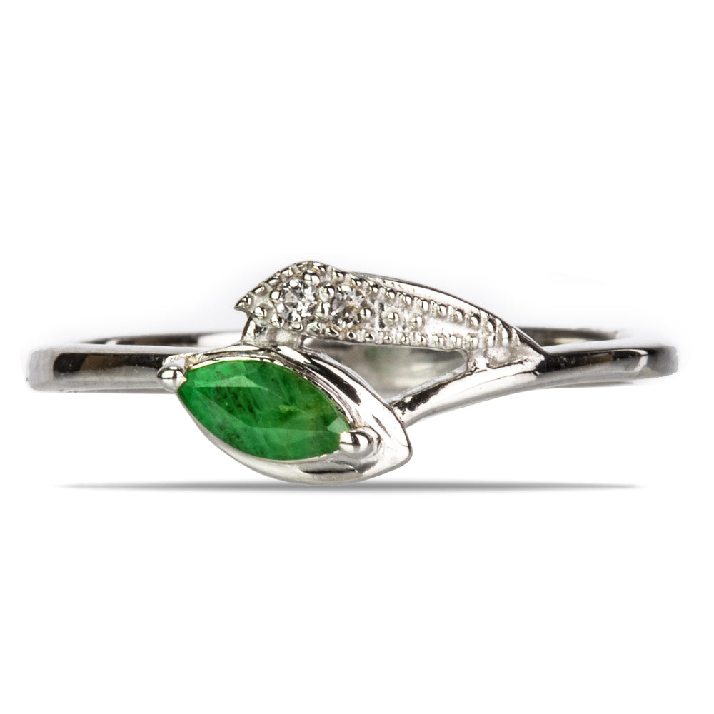 Inel din Argint 925 ( 1.71 grame ) cu Smarald Brazilian și Topaz Alb 0.24 Carate 1 