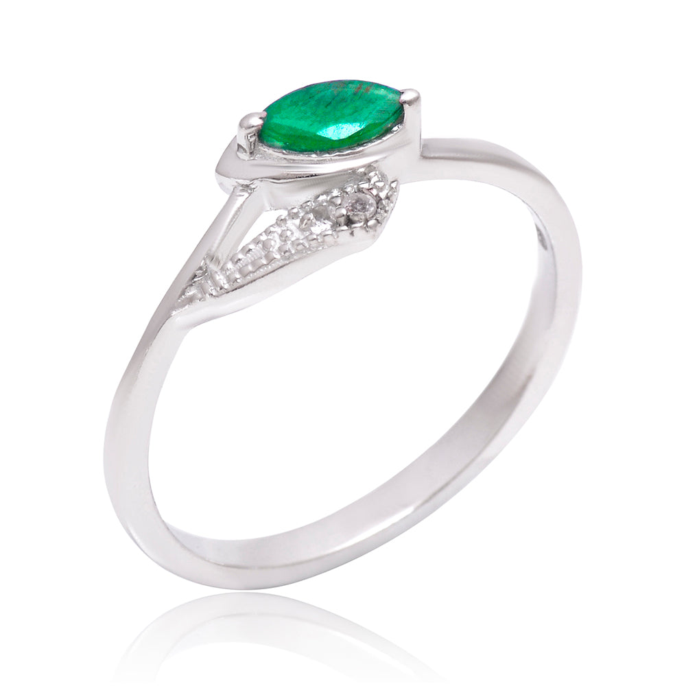 Inel din Argint 925 ( 1.71 grame ) cu Smarald Brazilian și Topaz Alb 0.24 Carate