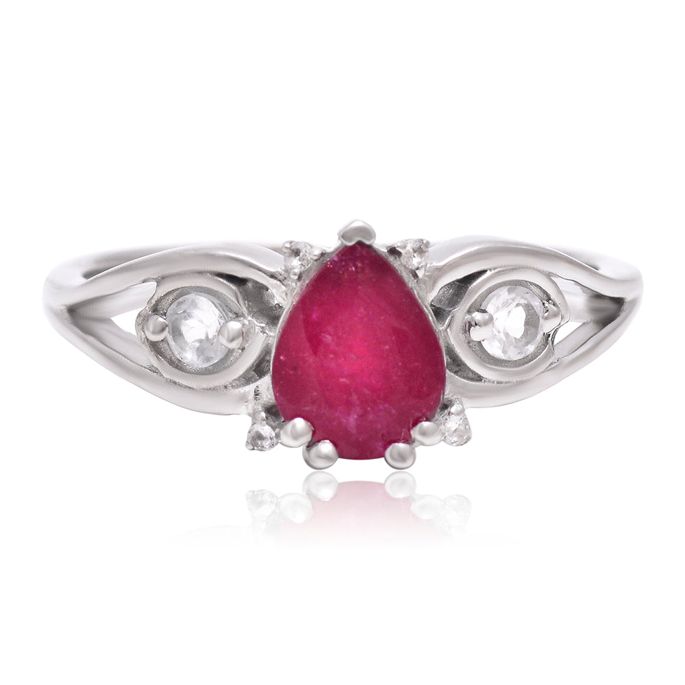 Inel din Argint 925 ( 3 grame ) cu Rubin Malagasy și Topaz Alb 1.33 Carate