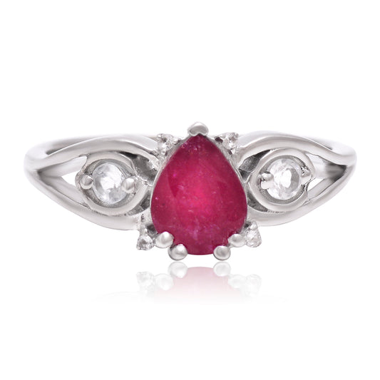 Inel din Argint 925 ( 3 grame ) cu Rubin Malagasy și Topaz Alb 1.33 Carate