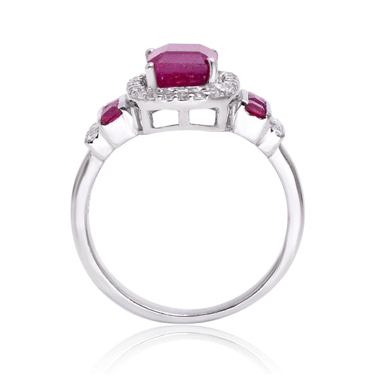 Inel din Argint 925 ( 3.17 grame ) cu Rubin Malagasy și Topaz Alb 2.68 Carate