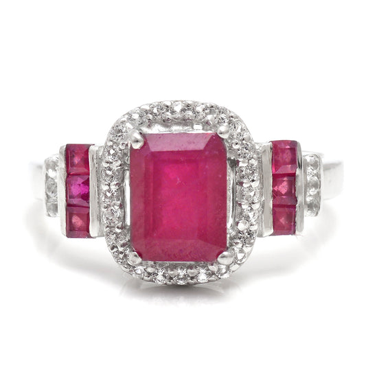 Inel din Argint 925 ( 3.17 grame ) cu Rubin Malagasy și Topaz Alb 2.68 Carate