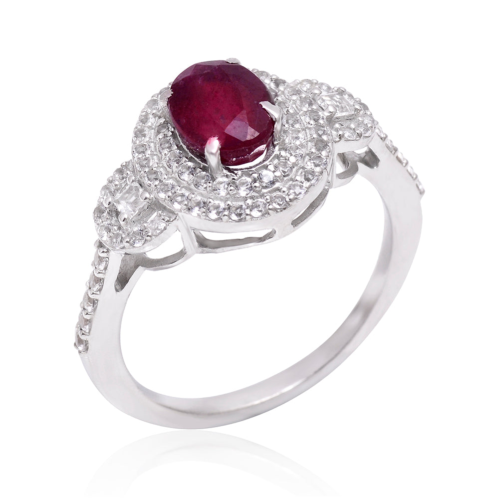 Inel din Argint 925 ( 3.44 grame ) cu Rubin Malagasy și Topaz Alb 2.52 Carate 4 