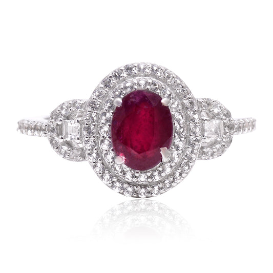 Inel din Argint 925 ( 3.44 grame ) cu Rubin Malagasy și Topaz Alb 2.52 Carate