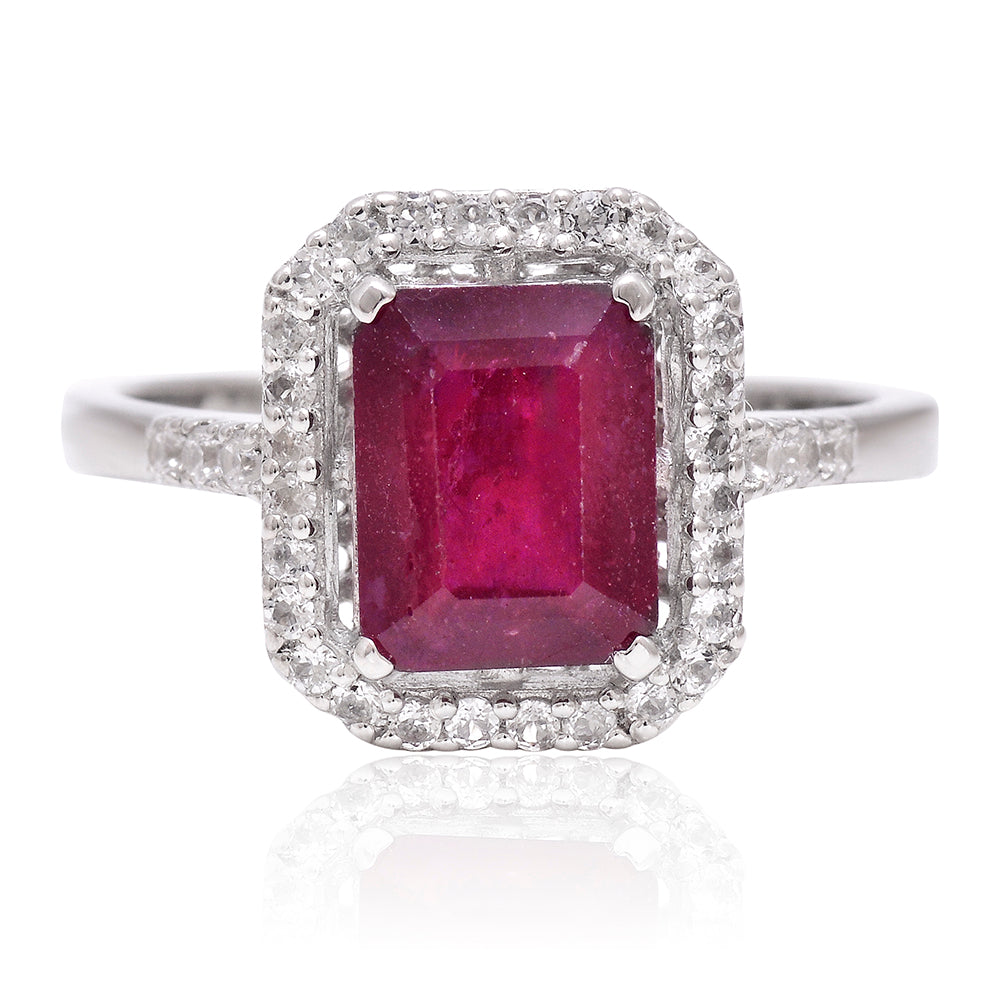 Inel din Argint 925 ( 2.88 grame ) cu Rubin Malagasy și Topaz Alb 3.75 Carate