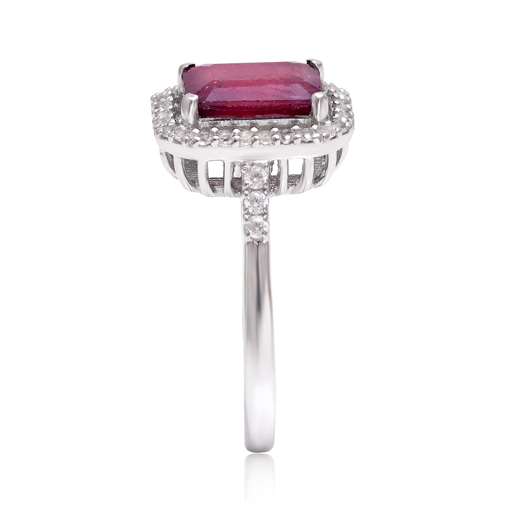 Inel din Argint 925 ( 2.88 grame ) cu Rubin Malagasy și Topaz Alb 3.75 Carate 3 