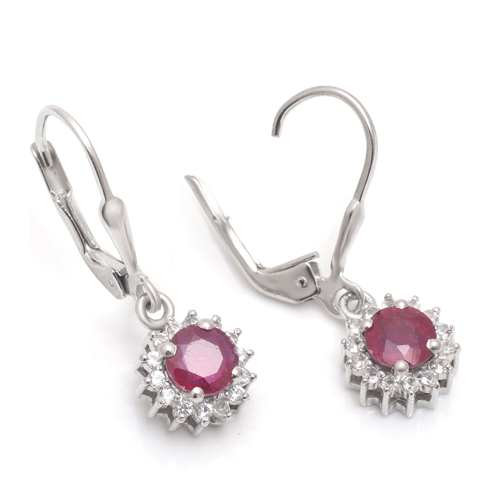 Cercei din Argint 925 ( 2.18 grame ) cu Rubin Malagasy și Topaz Alb 1.92 Carate