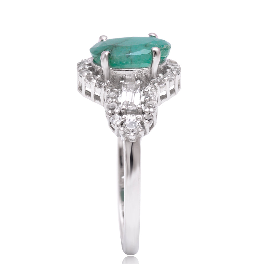 Inel din Argint 925 ( 3.04 grame ) cu Smarald Brazilian și Topaz Alb 2.06 Carate 3 