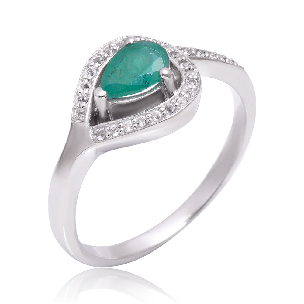 Inel din Argint 925 ( 3.28 grame ) cu Smarald Brazilian și Topaz Alb 0.7 Carate 2 