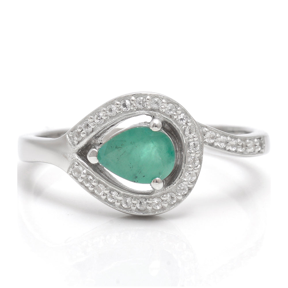 Inel din Argint 925 ( 3.28 grame ) cu Smarald Brazilian și Topaz Alb 0.7 Carate 1 