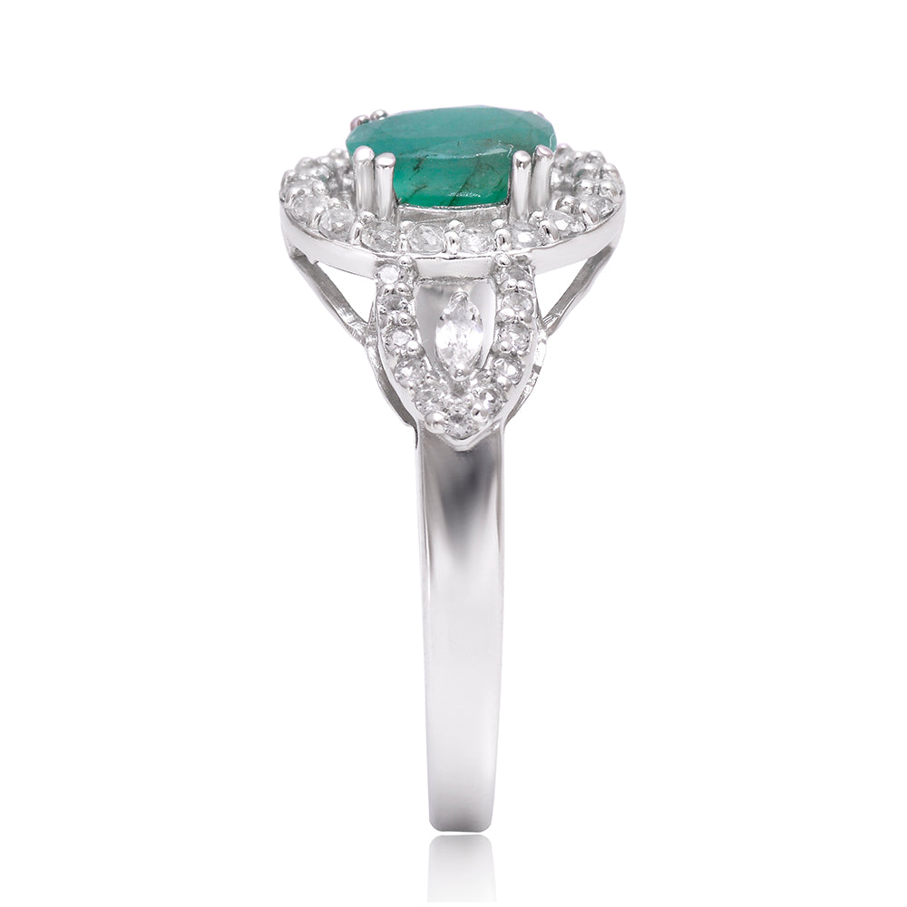 Inel din Argint 925 ( 3.17 grame ) cu Smarald Brazilian și Topaz Alb 0.94 Carate