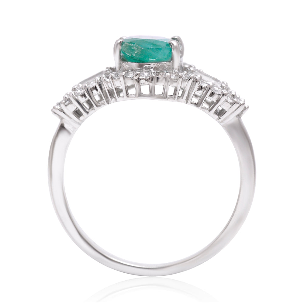 Inel din Argint 925 ( 3.17 grame ) cu Smarald Brazilian și Topaz Alb 0.94 Carate 2 