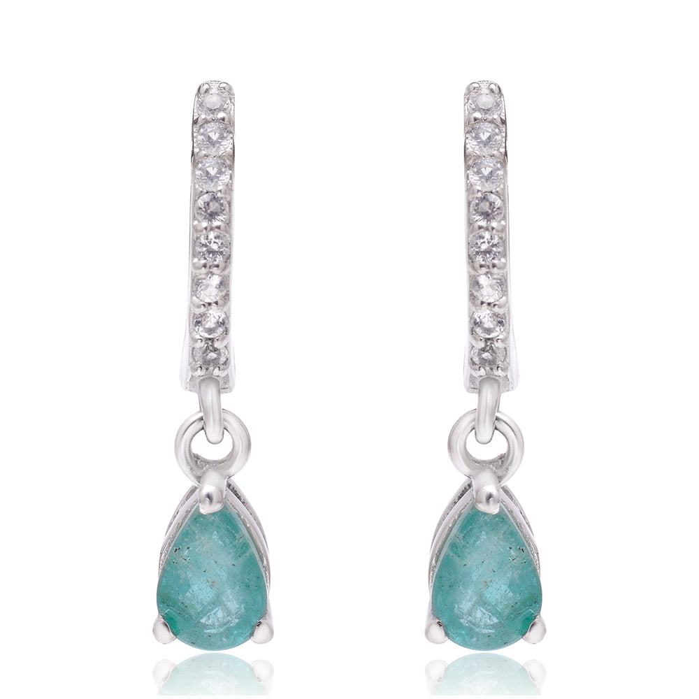 Cercei din Argint 925 ( 1.33 grame ) cu Smarald Brazilian și Topaz Alb 1.22 Carate 4 
