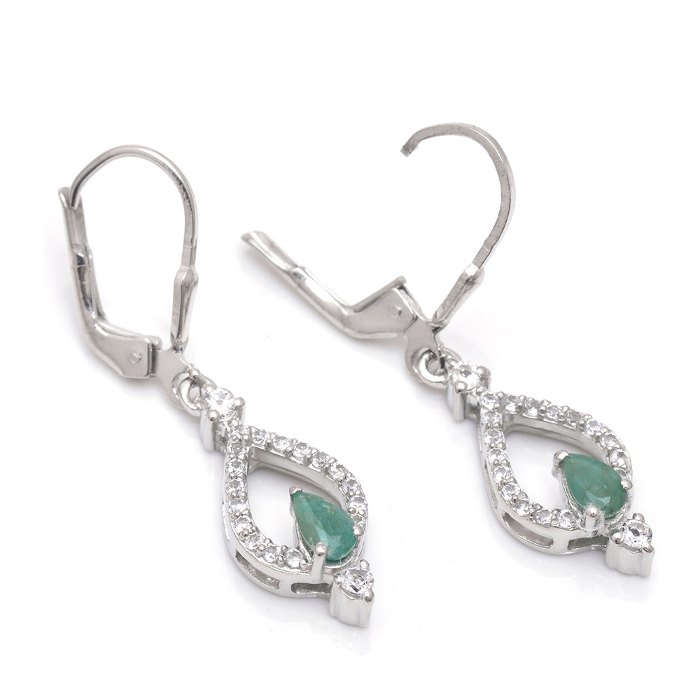 Cercei din Argint 925 ( 3.11 grame ) cu Smarald Brazilian și Topaz Alb 0.85 Carate 2 