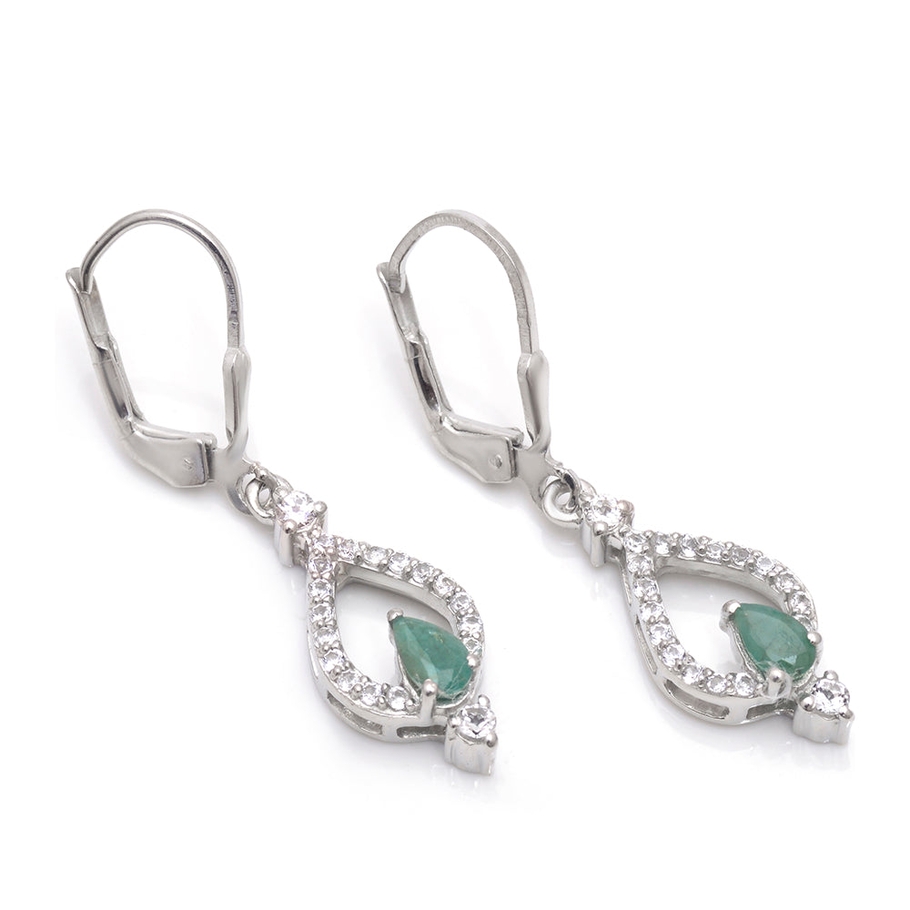 Cercei din Argint 925 ( 3.11 grame ) cu Smarald Brazilian și Topaz Alb 0.85 Carate