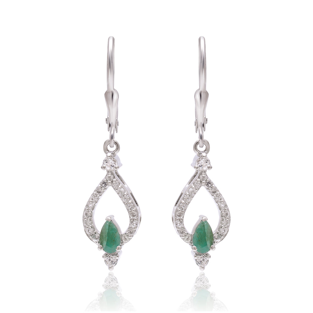 Cercei din Argint 925 ( 3.11 grame ) cu Smarald Brazilian și Topaz Alb 0.85 Carate 4 