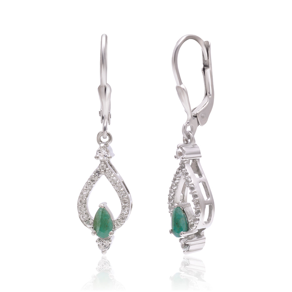 Cercei din Argint 925 ( 3.11 grame ) cu Smarald Brazilian și Topaz Alb 0.85 Carate 1 