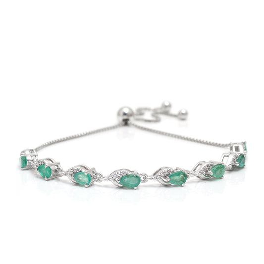 Brățară din Argint 925 ( 3.98 grame ) cu Smarald Brazilian și Topaz Alb 1.6 Carate