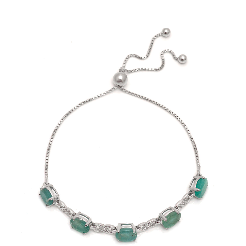 Brățară din Argint 925 ( 3.31 grame ) cu Smarald Brazilian și Topaz Alb 4 Carate 2 