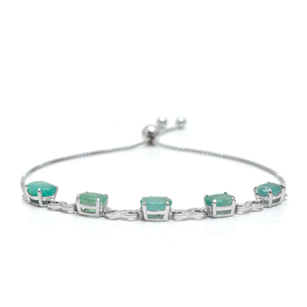 Brățară din Argint 925 ( 3.31 grame ) cu Smarald Brazilian și Topaz Alb 4 Carate 4 