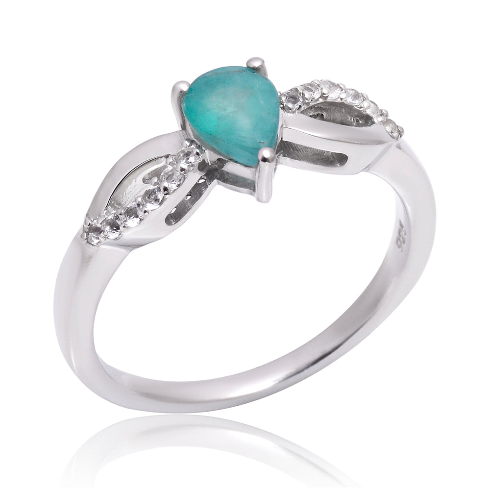 Inel din Argint 925 ( 2.46 grame ) cu Smarald Brazilian și Topaz Alb 0.65 Carate 2 