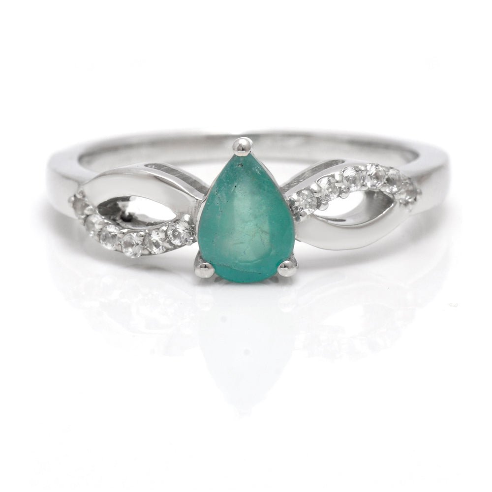 Inel din Argint 925 ( 2.46 grame ) cu Smarald Brazilian și Topaz Alb 0.65 Carate 1 