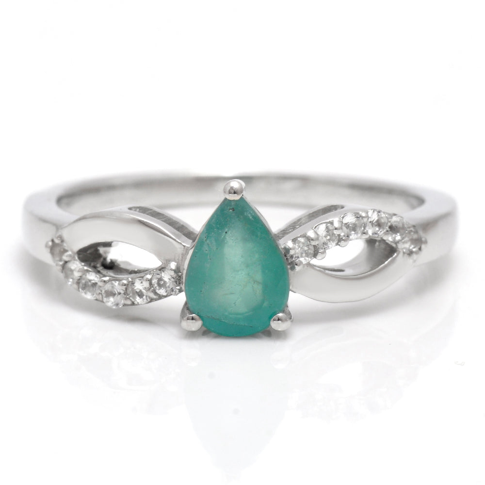 Inel din Argint 925 ( 2.46 grame ) cu Smarald Brazilian și Topaz Alb 0.65 Carate