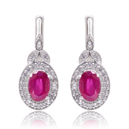 Cercei din Argint 925 ( 4.62 grame ) cu Rubin Malagasy și Topaz Alb 2.23 Carate