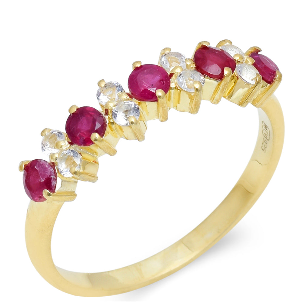 Inel din Argint 925 Placat cu Aur ( 2.2 grame ) cu Rubin Malagasy și Topaz Alb 0.9 Carate 1 