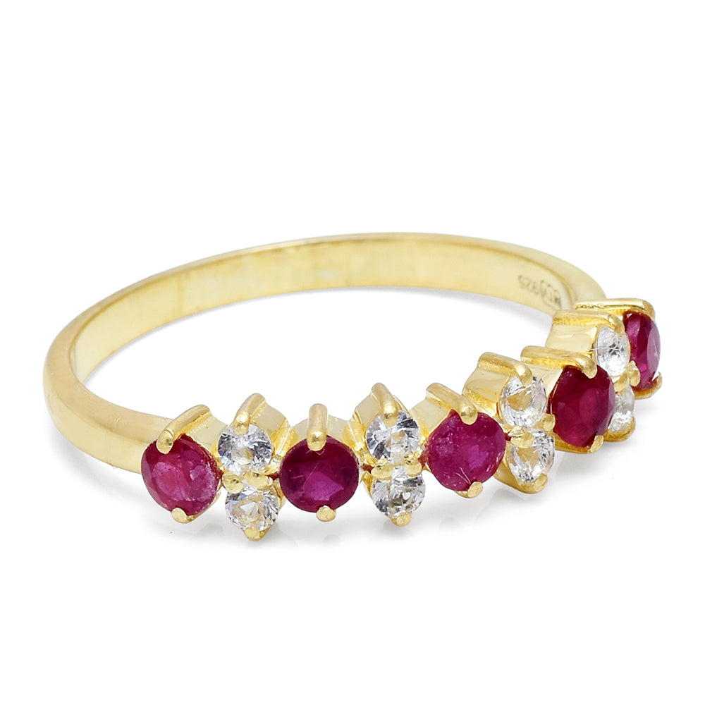 Inel din Argint 925 Placat cu Aur ( 2.2 grame ) cu Rubin Malagasy și Topaz Alb 0.9 Carate 4 