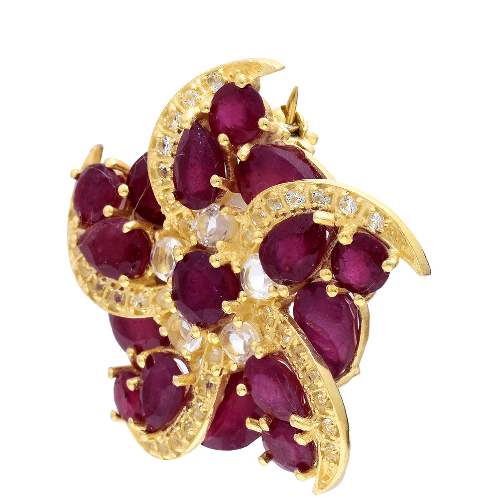 Broşă din Argint 925 Placat cu Aur ( 6.54 grame ) cu Rubin Malagasy și Topaz Alb 7.47 Carate