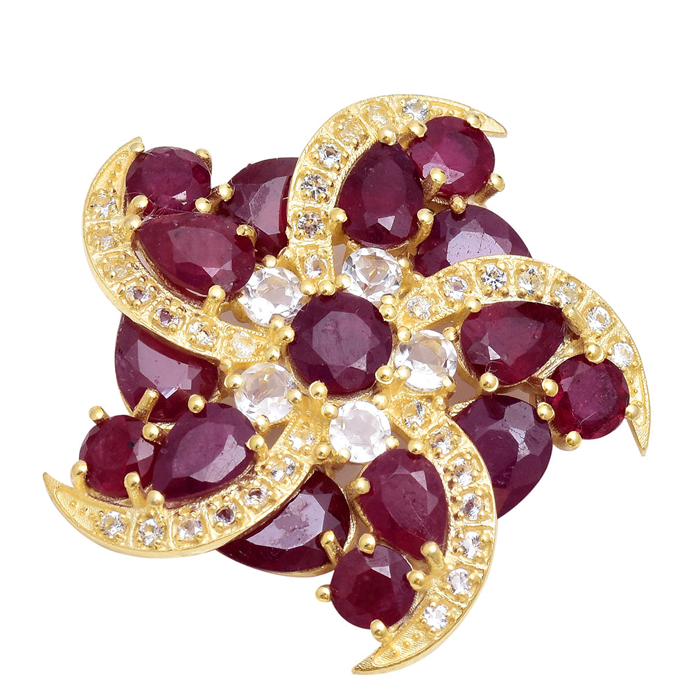 Broşă din Argint 925 Placat cu Aur ( 6.54 grame ) cu Rubin Malagasy și Topaz Alb 7.47 Carate