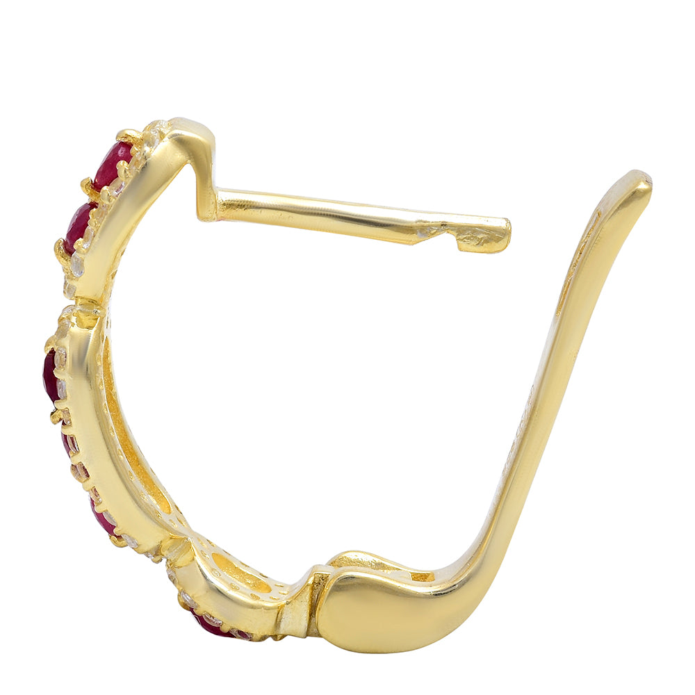 Cercei din Argint 925 Placat cu Aur ( 4.57 grame ) cu Rubin Malagasy și Topaz Alb 0.01 Carate 8 